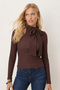 Women's Coffee Color Side Tie Gathered Shoulder Blouse Arm-26K001068
