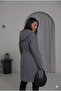 Women's Hooded Herringbone Patterned Lined Waist-Tied Oversized Cashmere Coat D99852 - 3