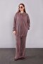 Brown Hooded Double Suit with Lace Detail