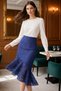 Women's Lace Navy Blue Midi Flared Floral Pattern Asymmetrical Cut Stylish Skirt - 4