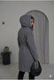 Women's Hooded Herringbone Patterned Lined Waist-Tied Oversized Cashmere Coat D99852 - 5