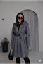 Women's Hooded Herringbone Patterned Lined Waist-Tied Oversized Cashmere Coat D99852