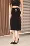 Black Waist Fabric Belt and Zipper Detailed Pearl Accessory Pencil Skirt - 4