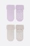2 Pairs of Organic Cotton Baby Socks Girl Anti-Slip Stitch-Free Towel Socks for Girls and Boys (Lilac) - 2
