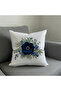 Punch Embroidery Pattern Blue and White Floral on White Background 4-Piece Digital Printed Throw Pillow Cover - 3