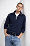 Men's Half Zipper Casual Navy Blue Sweatshirt - 2