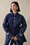 Ruffled Navy Blue Denim Suit with Stone Sleeves - 4