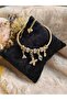 Gold Clover Detailed Blue Stone Charm Bracelet - 7
