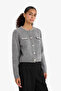 Regular Fit Crew Neck Embroidered Gray Women's Cardigan F3896Ax/Gr76 - 4