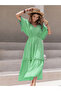 Women's Solid V Neck Tassel Detail Flutter Sleeve Midi Dress - 2