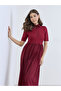Women Burgundy Buttoned A-Line Midi Dress