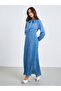 Women Blue Polka Dots Printed Pleated Maxi Dress - 3