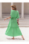 Women's Solid V Neck Tassel Detail Flutter Sleeve Midi Dress - 4
