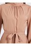Women Bronze Pleated Detail Tie-up Waist Maxi Dress - 4