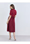 Women Burgundy Buttoned A-Line Midi Dress - 3