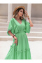 Women's Solid V Neck Tassel Detail Flutter Sleeve Midi Dress - 3