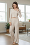 Bow Detail Long Sleeve Comfortable and Flexible Interlock Pajama Set - 3