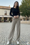 Women's Wide Leg Button Detailed High Waist Fabric Wide Leg Pants (Calemore) - 5