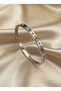 316L Steel Silver Color Roman Numeral Zircon Stone Tarnish Free Handcuff Bracelet - 7
