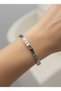 316L Steel Silver Color Roman Numeral Zircon Stone Tarnish Free Handcuff Bracelet - 8
