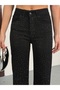 Women's High-Waist Vintage Shiny Stone Patterned Special Design Stretch Fabric Palazzo Denim Jeans - 5