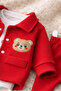 Teddy Bear Embroidered Jacket Baby Set 100% Cotton Red Set of 3 (Body + Jacket + Bottom) - 3