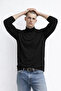 Men's Loose Half-High Neck Black Loose Knit Sweater - 4