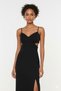 Black Window/Cut Out Detailed Woven Long Evening Dress Night Graduation Dress - 5