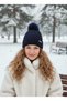 Women's Knitted Patterned Knitwear Beanie with Pompom Detail on the Back |   Soft Textured, Winter Hat - 2