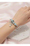 316L Tarnish Resistant Steel Adjustable Zircon Stone Silver Color Blue Stone Charm Bracelet