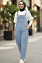Women's Denim Blue Jumpsuit with Adjustable Straps and Pocket Detail - 4