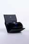 Petale Handmade Genuine Leather Horizontal Accordion Card Holder 12 Compartments Magnetic Wallet Black - 3