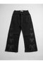 Girl's Black Trousers with Elastic Waist, Stretch Fabric Thick Black Trousers with Stones on the Sides and Ribbons - 2