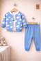 Cloud Patterned Zippered Baby Set 100% Cotton Blue Set of 3 (Jacket + T-Shirt + Bottoms) - 3