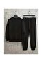 Unisex Bull Horn Printed Crew Neck Bottom Top Gray Black O Oversized Tracksuit Set - 2