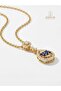 Women's Steel Necklace Gold Color Sapphire Blue Drop Model Elite Series - 4
