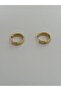 Special Series Wicker Model Stone Detailed Medium Size Xp Gold Hoop Earrings - 5