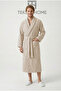 100% Cotton Unisex Bathrobe Shawl Collar with Pockets Large Size 3XL 4XL Light Brown Men's Women's Bathrobe - 2