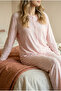 Pink Heart Pattern Patchwork Button-Front Knitted Pajama Set - 2