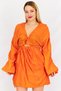 Women Twisted And Cut out Front Detail Casual Wrap Mini Dress, Orange