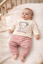 Baby Kids 2-Piece Set Cool Bear Printed Ecru Ribbed Sweatshirt + Gray Ribbed Pants Set 100% Cotton - 3