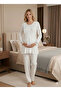 Ecru Quilted Long Sleeve Lace Detailed Special Design Maternity Pajama Set - 6