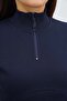Women's Navy Blue Zippered Crop Sweatshirt - 3