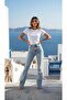 Women's Snow Blue Lycra Stretch High Waist Spanish Jeans Trousers - 4