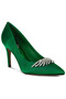 Women Diamante Brooch Detail Satin Pumps in Green