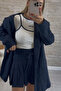 Special Design Embroidered Navy Blue Women's Shorts Skirt - 2