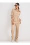 Women Beige Waffle Knit Collar Detail Top - 5
