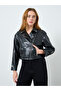 Women Black Faux Leather Lace-Up Jacket - 4