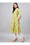 Women Yellow Floral A-Line Front Slit Kurta - 3
