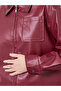 Women Burgundy Zip Up Faux Leather Jacket - 5